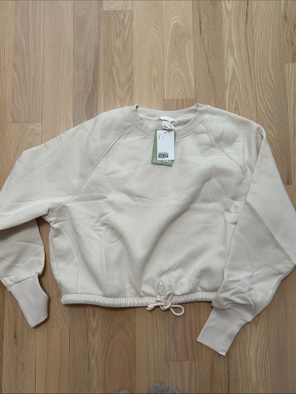 H&M Cream Drawstring Hem Pullover Sweatshirt
